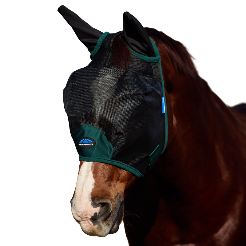 WeatherBeeta ComFiTec Durable Mesh Fly Mask with Ears, Black/Forest Green, Medium M