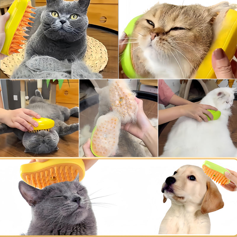 Cat Brush, Multifunctional Cat Steamy Brush, Self Cleaning Steam Cat Brush for Massage, Silicone Steam Pet Brush， for Removing Tangled And Loosse Hair ，Pet spray massage comb (Yellow) Yellow - PawsPlanet Australia