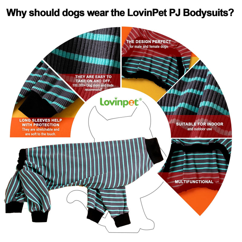 LovinPet Dog PJS Apparel for Large Dogs, Pure Cotton Cyan Blue Stripe Dog Shirt, 4-Legged Design, Full Body Coverage, Pajamas for Pitbulls, Onesies for Dogs, XL X-Large - PawsPlanet Australia