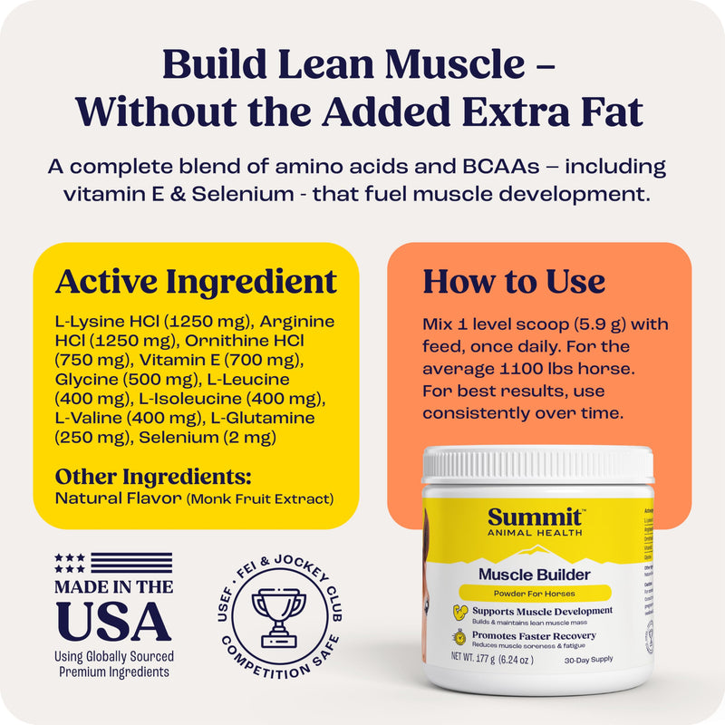 Muscle Builder Powder for Horses – Monk Fruit Flavored Horse Supplement w/Amino Acids, Vitamin E & More - Post Exercise, Training Muscle Recovery Powder - 30 Day Animal Supplements for Senior Horses 30 Day Supply Cream