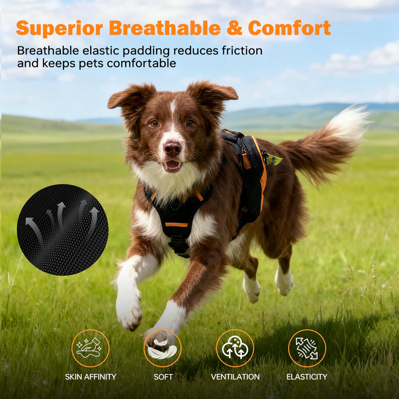 Dog Backpack Harness with Non-Slip Handle, Height-Adjustable Side Pockets Tactical Saddle Bag for Dogs, Lightweight Backpack for Dogs Hiking Walking Training, D-Ring Leash Attachment(75-100LB) Large - PawsPlanet Australia