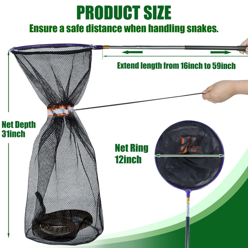 IC ICLOVER Snake Catcher Net, Snake Grabber Handling Tool, Snake Catching Net with Telescopic Pole, Adjustable Snake Capture Stick, Rattle Snake Catching and Transport Picker, Extended from 16" to 59" Only Snake Catcher Net - PawsPlanet Australia
