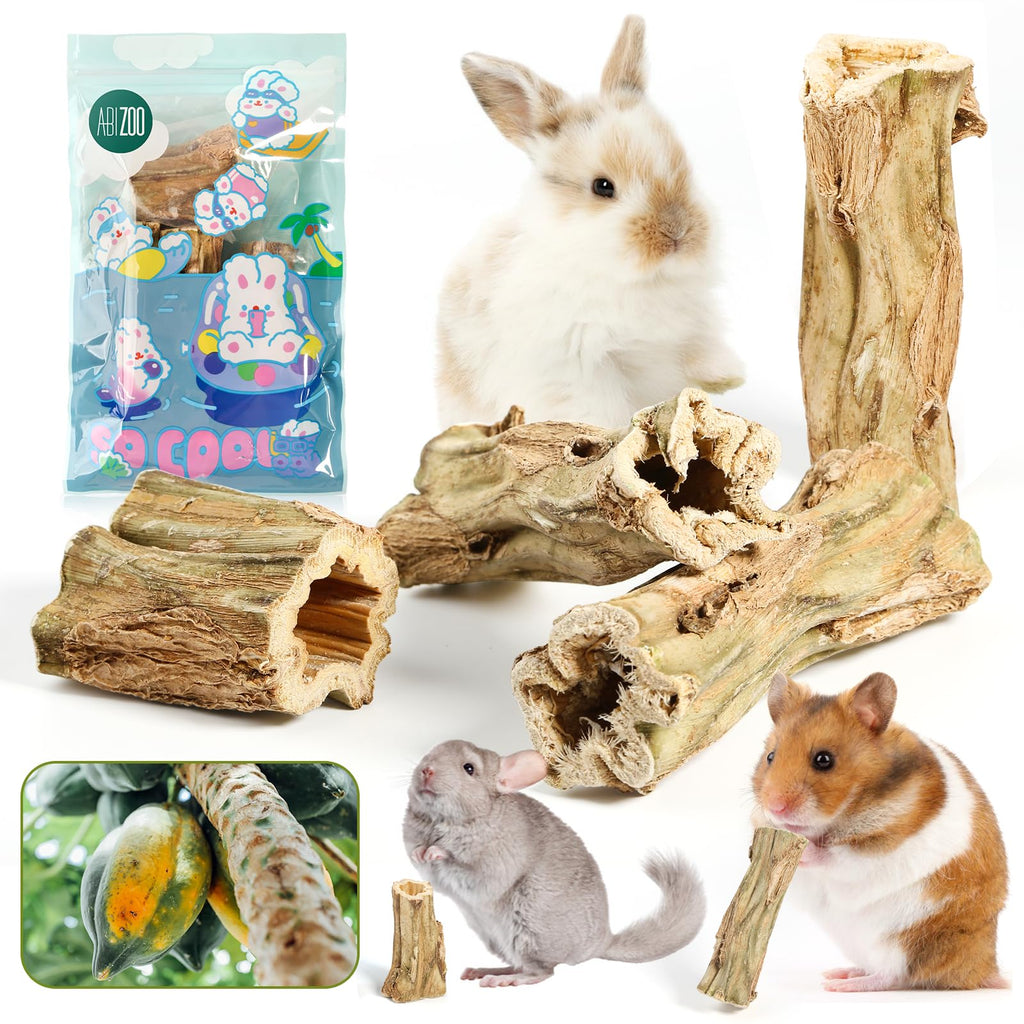 rabbit chew toys for bunnies,4 Pcs Natural Papaya Wood Chew Sticks bunny chews for teeth Chinchilla Guinea Pig Hamster Gerbil degu Small Animals to keep busy Molar Treats Toys Medium