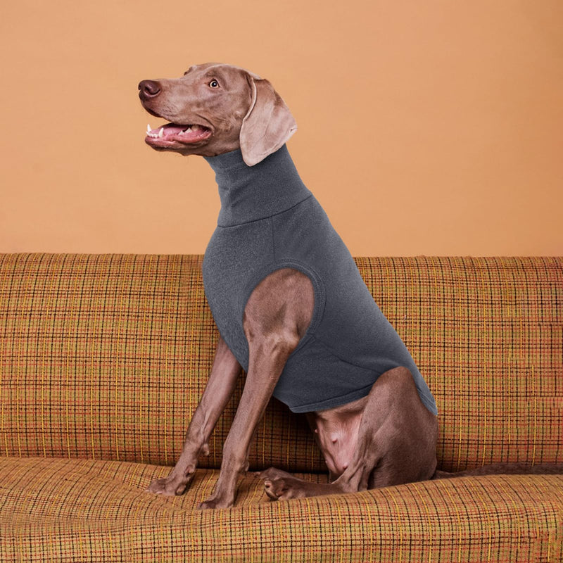 ROZKITCH Dog Sweaters Soft Fleece Pullover Sweatshirt Pajamas, Turtleneck Warm Pet Cold Weather Jacket Stretchy Vest Jumpsuit Apparel Outfit Clothes for Small Medium Large Dogs Walking Sleep Grey M M(Chest: 17.3"Back:13.3") - PawsPlanet Australia