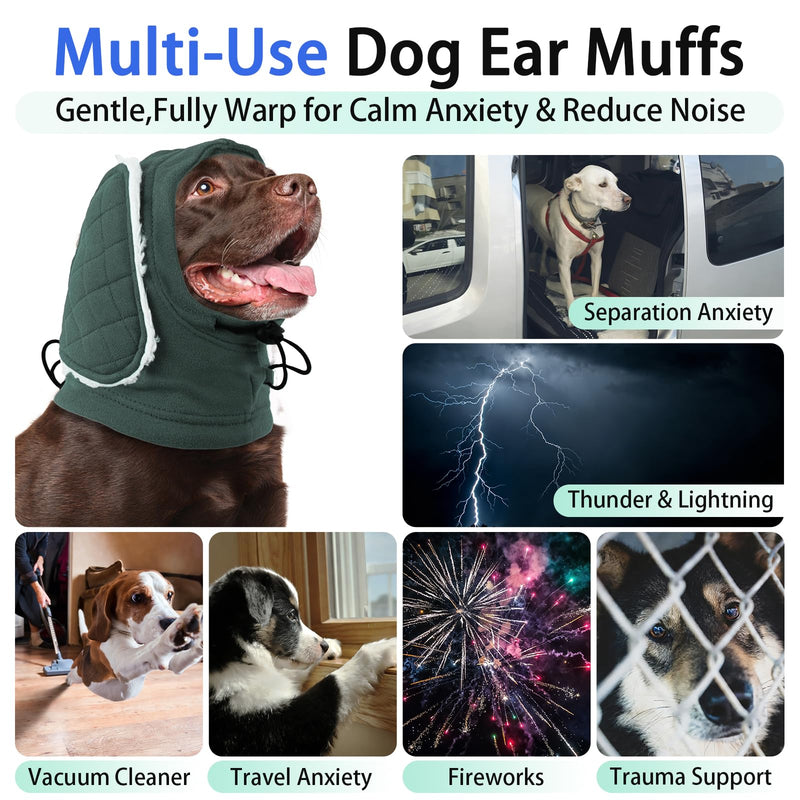 MIGOHI Soft Dog Ear Muffs Noise Protection,Ear Covers for Dogs,Dog No Shake Ear Wrap for Hematoma,Calming Hoodie Quiet Ears Head Warps for Medium Large Dogs Groom,Bath,Thunderstorms,Firework,XL,Green Green X-Large