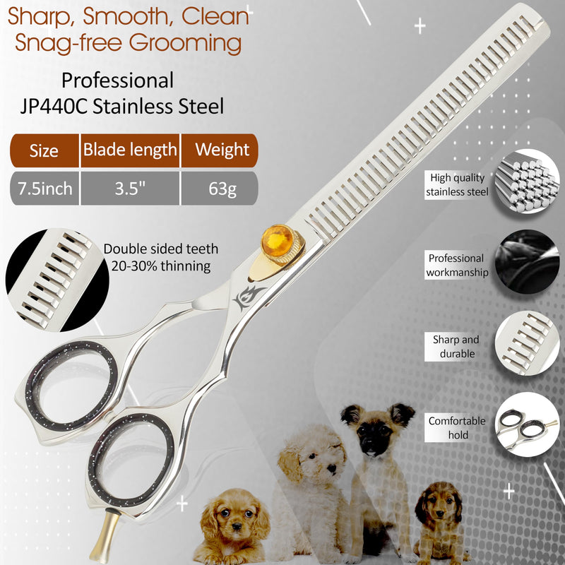 Dog Grooming Scissors – 7.5” Thinning Shears with 34 Teeth, Chunkers for Dogs & Cats, Precision Cut with 440C Stainless Steel, Designed for Groomers and Pet Owners Polish Thinning - PawsPlanet Australia