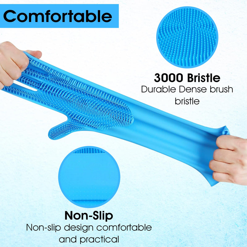 Pet Grooming Gloves, Dog Washing Gloves with High-Density Teeth, Silicone Dog Bathing Gloves with Enhanced Five Finger Design, Bathing and Massaging for Dogs and Cats (Blue) Blue - PawsPlanet Australia