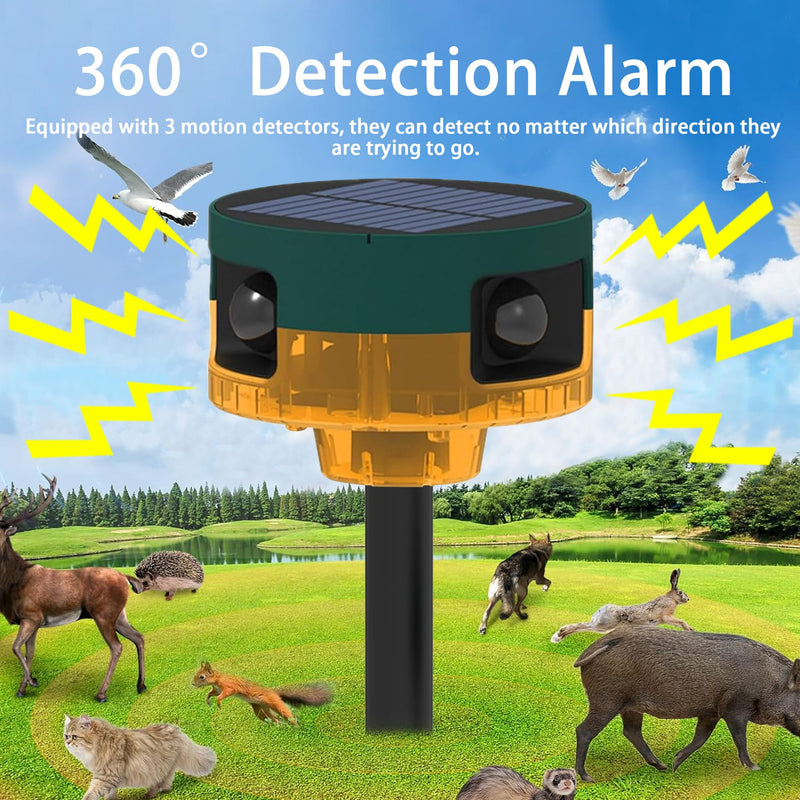 Solar Outdoor Motion Sensor Alarm: Dog Barking&Gunshot Sound, 129db Loud Siren,Support Recording, 13 Kinds of Sound Strobe Light Yellow 1 Pack