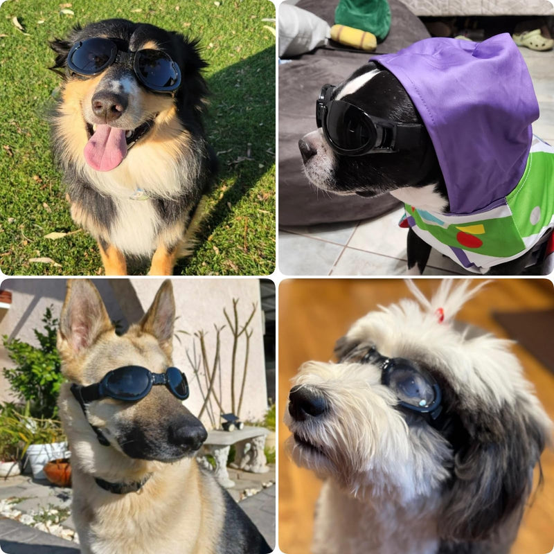 PETLESO Dog Goggles Medium Breeds, Clear UV Protection Dog Sunglasses with Black Replaceable Lenses, Adjustable Doggy Glasses for Outdoor Activities Hiking/Camping Windproof Pet Eyewear Black (Clear+Black Lens) - PawsPlanet Australia
