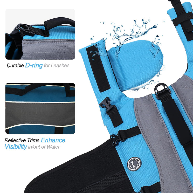 VIVAGLORY Front Float Dog Life Vest, Dog Life Jacket for Swimming & Boating, Swimming Vest with Chin Float & Handle, Ripstop & Buoyancy for Puppy Doggy, L, Blue L: 25-31 inch (Ribcage Girth) - PawsPlanet Australia