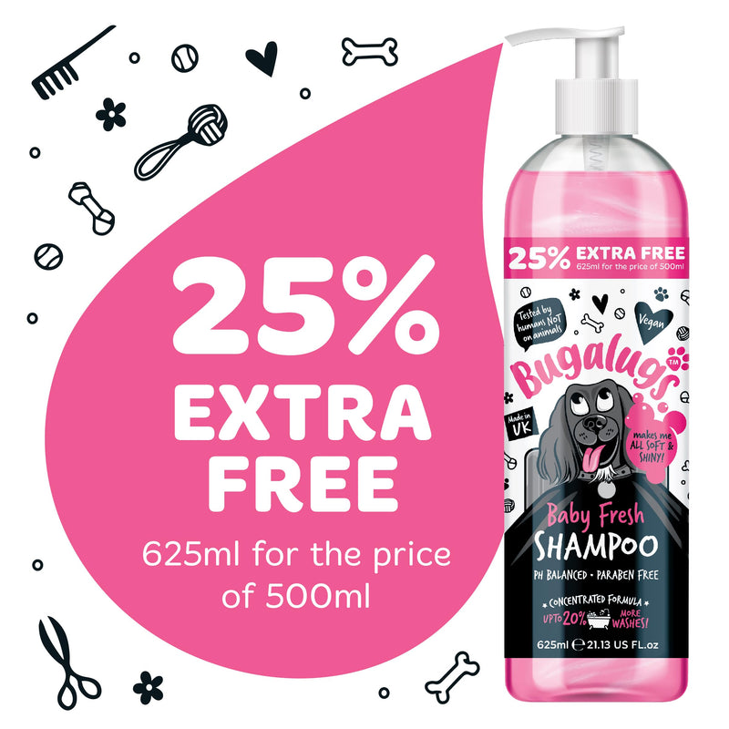 BUGALUGS Baby Fresh Dog Shampoo grooming products for smelly dogs with baby powder scent, best puppy shampoo, Vegan pet shampoo professional (625ml) 625ml