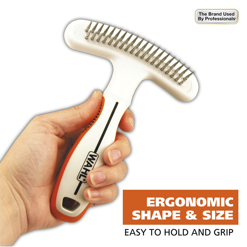 WAHL 2-in-1 Combination Double Row Pet Rake with Hair Shedding Blade for Dog or Cat Fur by The Brand Used by Professionals – Model 858424, Orange and White - PawsPlanet Australia