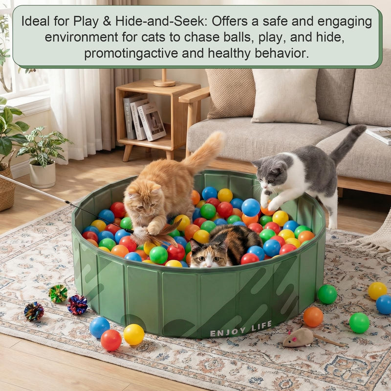 veimia Cat Ball Pit, 32" Foldable Pet Playpen Ball Pool for Toddlers Babies Dogs, Sturdy Pet Swimming Pool Bath Tub, Indoor Outdoor Playpen, Easy to Assemble and Storage, No Ball Included