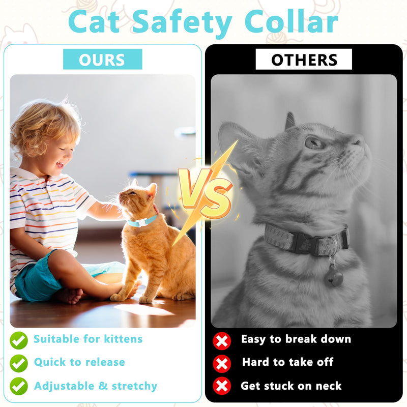Elastic Cat Collar, Stretch Cat Collar Quick Release, Bright Colors Safety Kitten Collar Adjustable Collar for Kittens, Lightweight Soft Polyester Collars for Boy Girl Cats (Lightblue,S) Small Lightblue - PawsPlanet Australia
