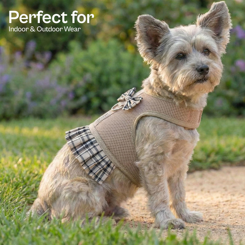 Parisian Pet Plaid Khaki Dog Harness Dress - Breathable No Pull Puppy Dress with Leash Ring - 100% Mesh Fabric Harnesses for Dogs - Soft Padded Step in Pet Vest - Dog Harness for Large Sized Dogs L Plaid/Khaki Dress - PawsPlanet Australia