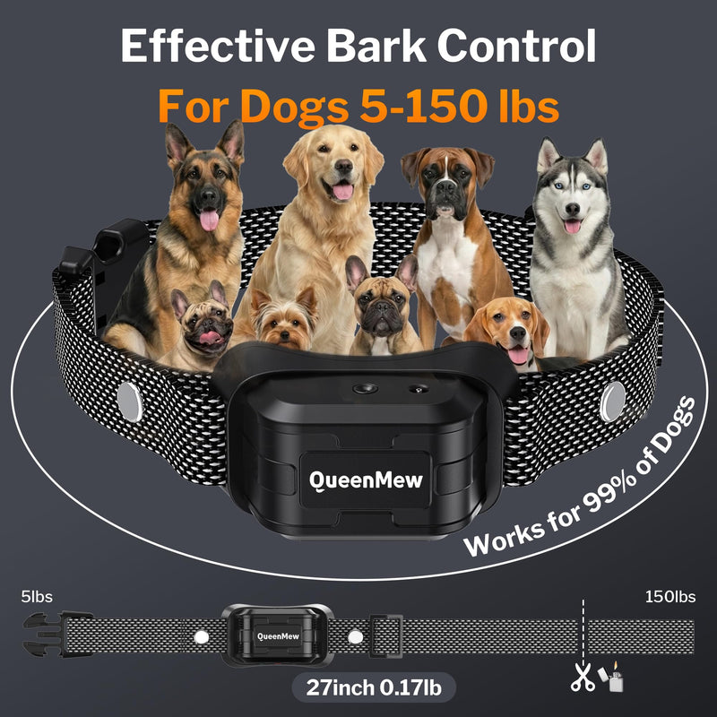 Bark Collar, Dog Bark Collar for Large Medium Small Dogs, Citronella Dog Bark Collar with Adjustable Spray & Sensitivity, Rechargeable Anti-Bark Collar for Dogs with Safe, 2 Collar Straps(Black) Black