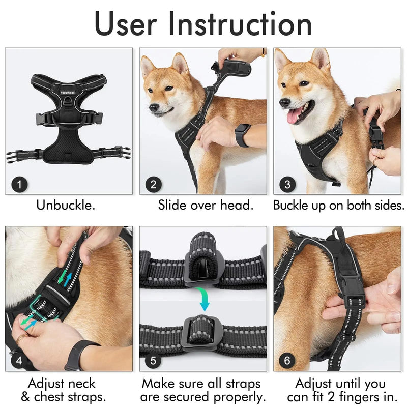 Enorme Dog Harness with Leash & Poop Bag Container + 350 ML Bowl, No-Pull Pet Harness Adjustable Soft Padded Dog Vest Reflective Oxford Vest with Easy Control Handle. (Black, Small) Black - PawsPlanet Australia