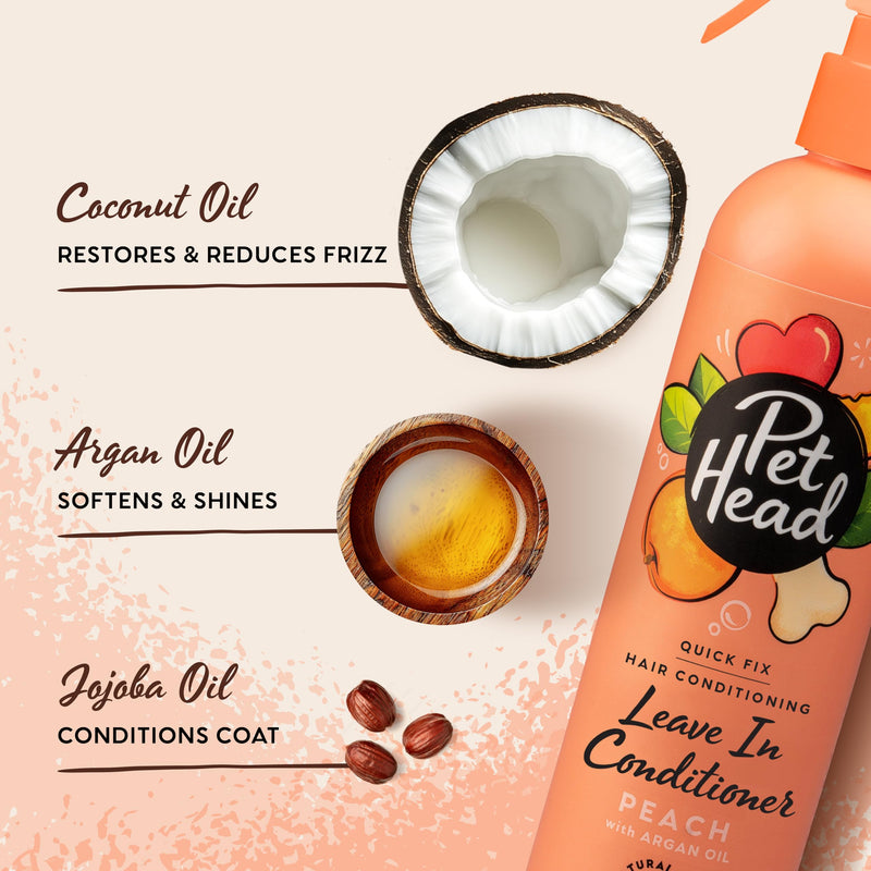 Pet Head Quick Fix Leave-in Conditioner Spray for Dogs | Peach Scent | Repairs, Detangles and Softens Fur | Detangling Spray | for Grooming Wet or Dry Dog Coats | No Rinsing Required | 10.1 fl oz. - PawsPlanet Australia