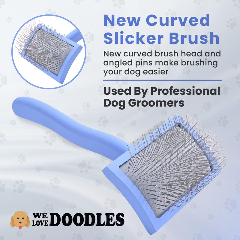 We Love Doodles Medium Curved Slicker Brush and Grooming Scissors Kit Bundle - Soft Pin Goldendoodle Brush and Dog Grooming Scissors Kit - Brush for Dematting & Shedding - Made in USA - PawsPlanet Australia