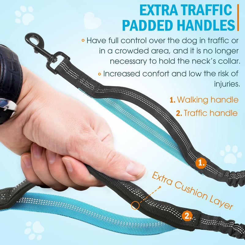 Hands Free Dog Leash with Waist Belt – No-Pull Bungee, Dual Padded Handles & Zipper Pouch for Running, Walking & Training – Adjustable Waist Leash for Large & Medium Dogs (Black) Black - PawsPlanet Australia