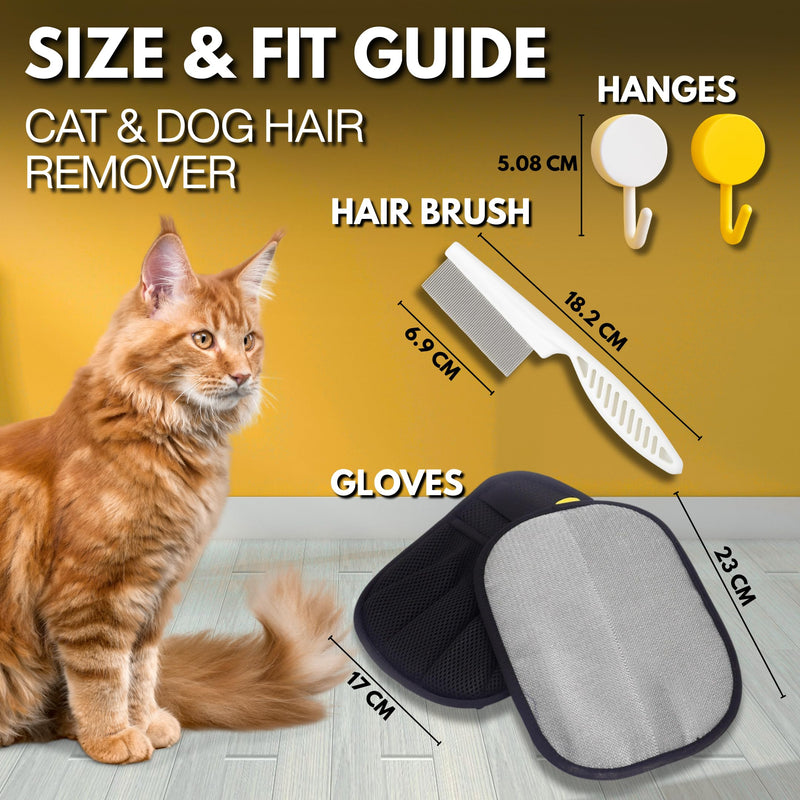 Pet Hair Removal Gloves for Cats & Dogs – 2 Gloves, 2 Hangers & 1 Comb, Double-Sided Reusable Electrostatic Mitts for Couch, Carpet & Car Seat - PawsPlanet Australia