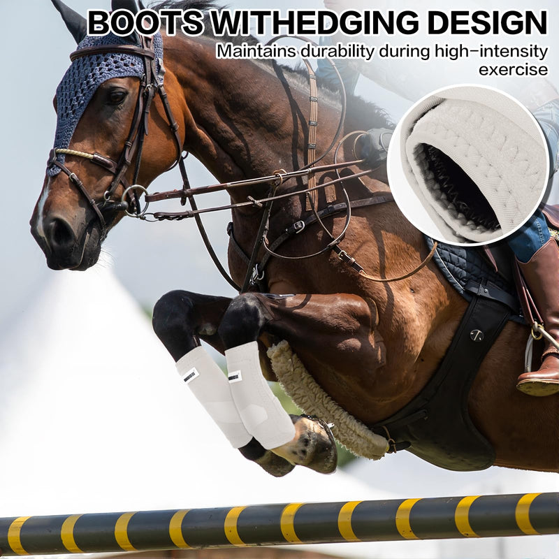 GEOSO All-Around Support Horse Splint Sport Boots,Professional OK Fabric Neoprene Horse Boots for Horses Jump Training&Off-Road|Shock Absorbing, Breathable,Fits Hind Legs Large White