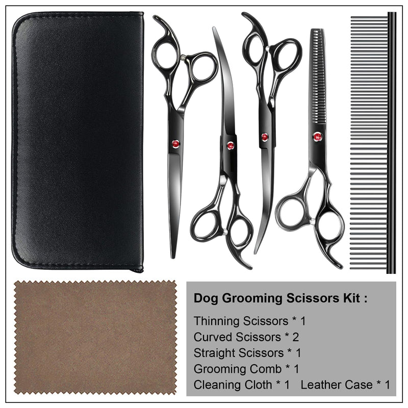 Professional Dog Grooming Scissors Kit Black 6 in 1, Dog Shears for Grooming 6CR Premium Stainless Steel Grooming Scissors Kit for Dogs Cat Pet Professional Black 6 in 1 - PawsPlanet Australia