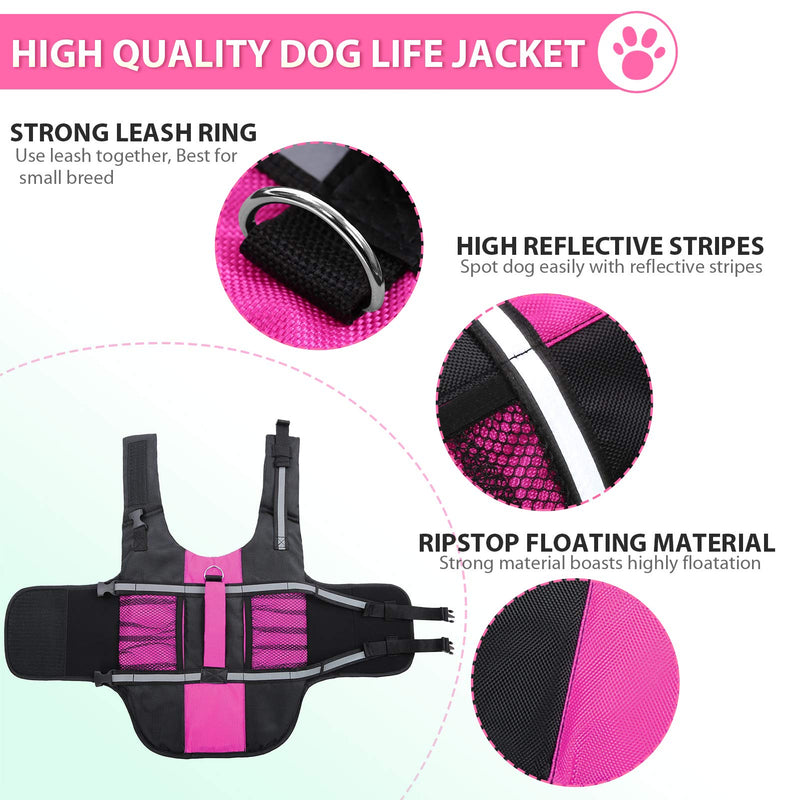 Queenmore Small Dog Life Jacket, Adjustable Pet Life Vest for Small and Medium Dogs with High Buoyancy, Rescue Handle, Reflective Bands for Boating, Canoeing, Swimming X-Small Pink