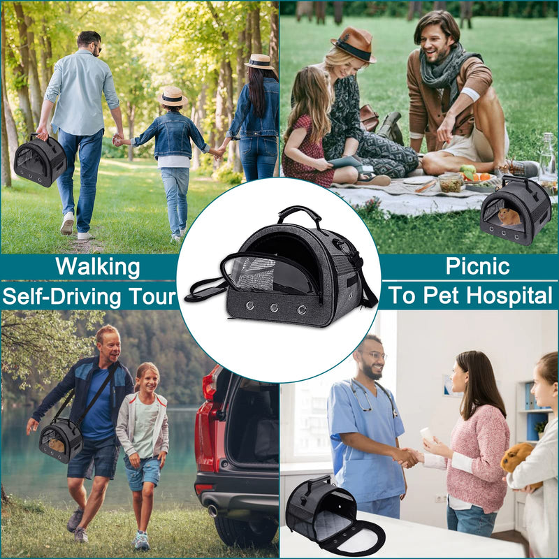 Guinea Pig Carrier, Small Pet Hamster Carrier Bag, Rabbit Bunny Travel Carrier Outdoor Handbag, Breathable Carrier for Small Animals with Water Bottle Holder & Removable Liner (Grey) Grey-Small