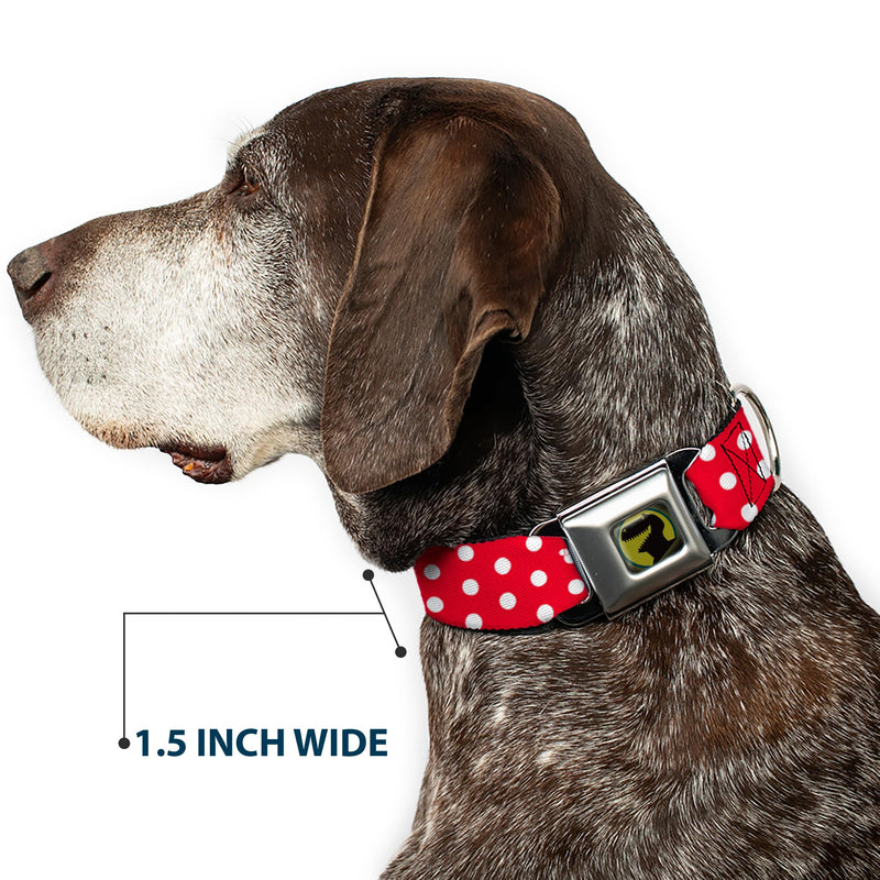 Buckle-Down Seatbelt Buckle Dog Collar - Minnie Mouse Polka Dot/Mini Silhouette Red/White - 1.5" Wide - Fits 13-18" Neck - Small