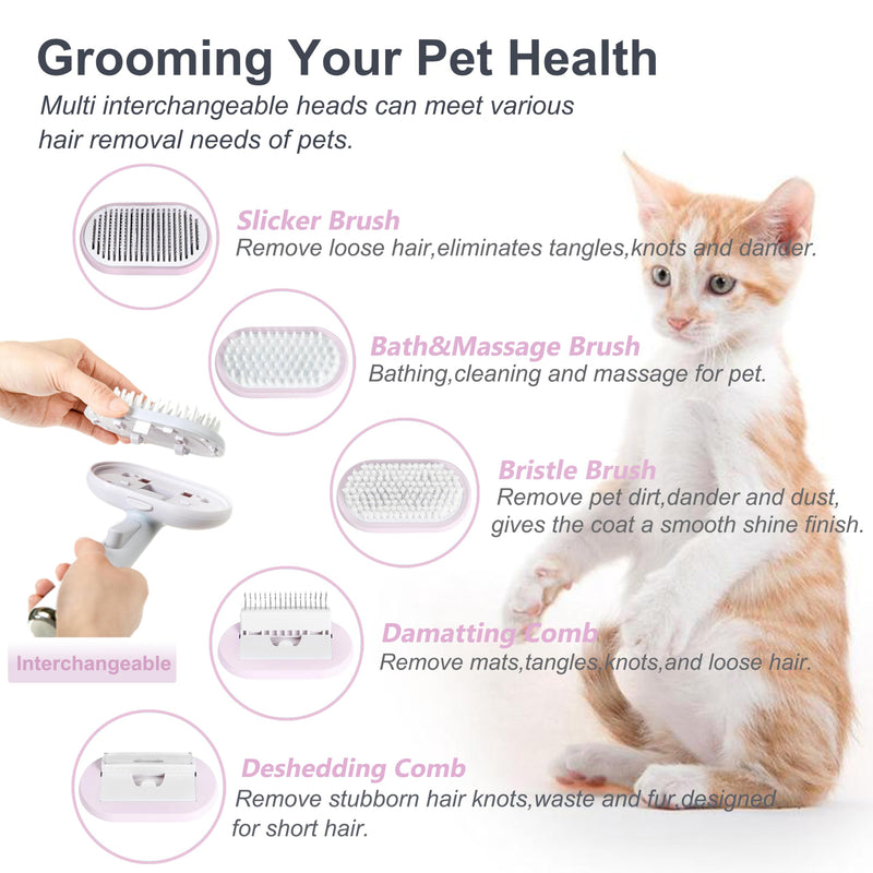 5 IN 1 Pet Grooming Brush Kit,Dog&Cat Self Cleaning Slicker Brush for Shedding.Dematting&Deshedding Dog Brush,Dog Hair Brush,Suitable for Small&Large,Long&Short Haired Pets.(Pink) Pink - PawsPlanet Australia