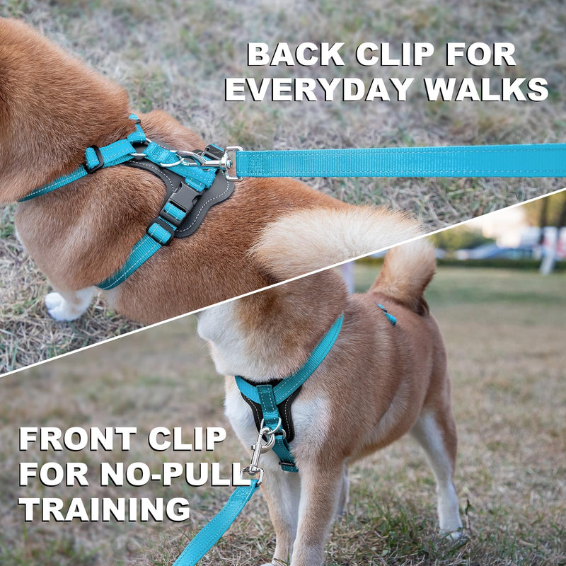 Plutus Pet Adjustable No Pull Dog Harness with Leather Accents, Heavy Duty Reflective Nylon Vest for Training, Hiking, Easy Walk Harness for Small, Medium, Large Dogs (Light Blue, XL) Light Blue - PawsPlanet Australia