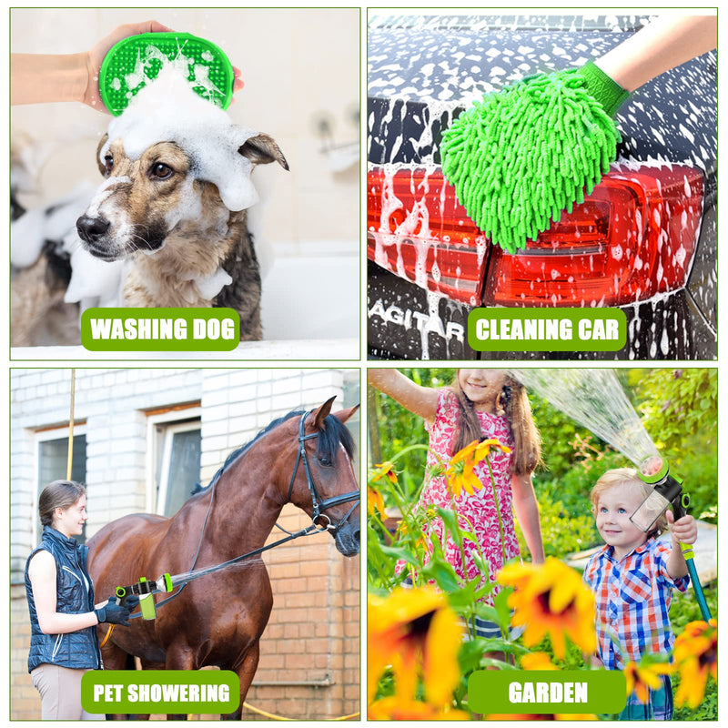 Upgrade Pup Jet Dog Wash for Outdoor, Dog Shampoo Hose Attachment with Soap Dispenser, Dog Wash Hose Attachment with Pet Bath Brush Car Wash Mitt and Dog Comb for Showering Pet (Hose Not Include) Green-2 - PawsPlanet Australia