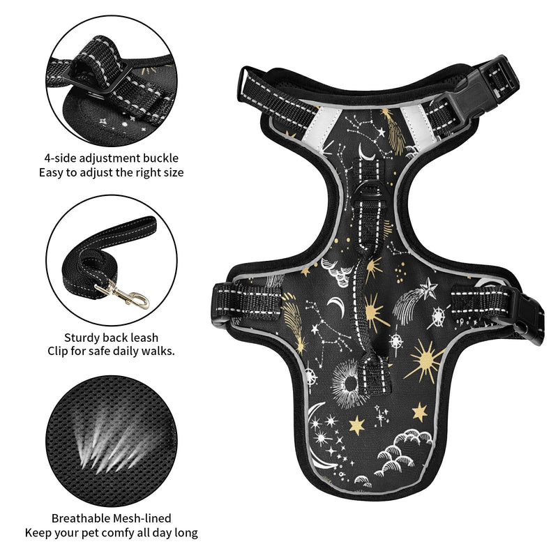 Yellow Stars and White Moon Dog/Cat Harness, Reflective No-Pull Pet Harness with 2 Leash Clips, Fully Adjustable Soft Padded Dog Vest, No-Choke Pet Oxford Vest S Yellow Stars And White Moon - PawsPlanet Australia