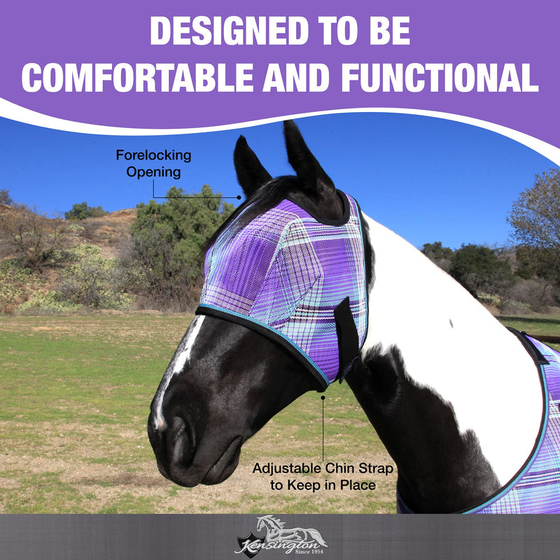 Kensington Fly Mask Web Trim — Protects Horses Face and Eyes from Bites and Sun Rays While Allowing Full Visibility — Ears and Forelock Able to Come Through The Mask, Large, Lavender Mint L-Average 2017 - Lavender Mint - PawsPlanet Australia