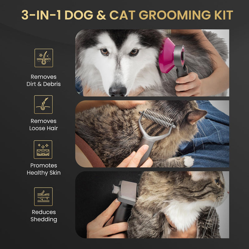 Pet Grooming Comb for Dogs and Cats - Detangling, Dematting, and Massaging with Self-Cleaning Button - Pet Care, New Puppy Gift, New Kitten Gift, Pet Grooming, Luxury Pet Care, Undercoat Rake, Black - PawsPlanet Australia