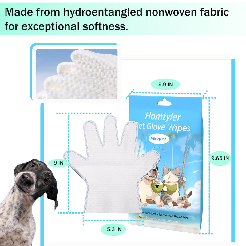 Dog Wipes Cleaning Deodorizing & Washing Gloves for Pets, Glove Wipes Pro for Dogs & Cats with Coconut Oil, Extra-Thick,Lick-Safe for Paws,Eyes,Ears&Body, Rinse-Free Waterless Bath,6PCS 6PCS - PawsPlanet Australia
