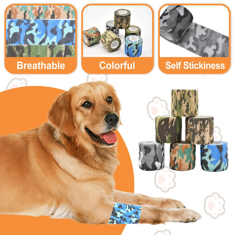 6 Roll 2 Inch x 5 Yards Camo Pet Vet Wrap for Dogs Cats, Cohesive Bandages in Bulk, Camouflage Non-Woven Self Adhesive Bandages Wrap Roll for Pet Animals Wound Care Ankle Sprains and Swelling - PawsPlanet Australia