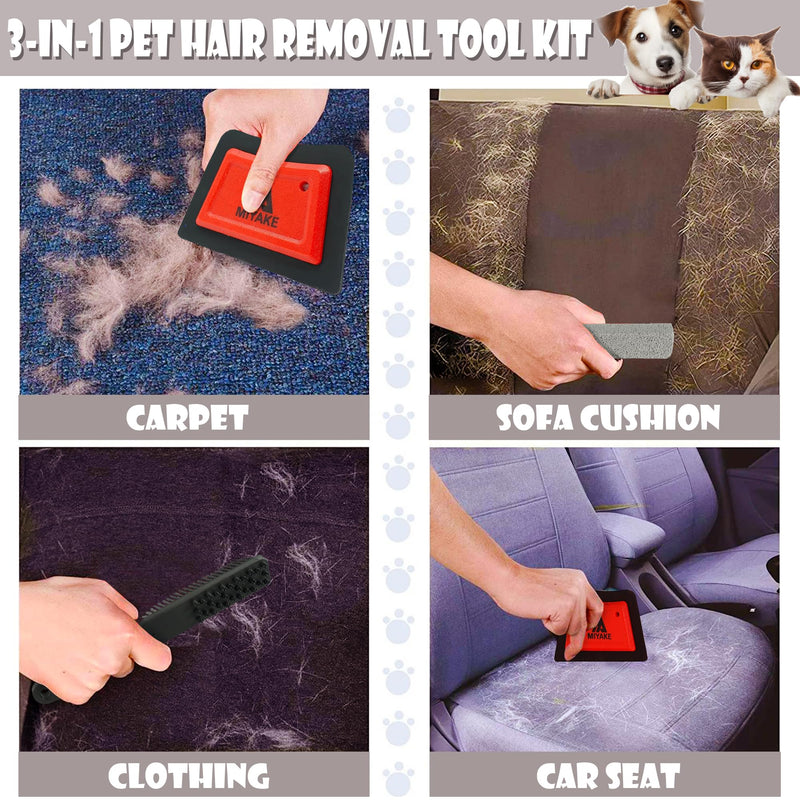 Miyake 3-in-1 Pet Hair Removal Tool Kit - Auto Detailing, Couch, Furniture, Lint & Carpet Cleaner, Cat and Dog Hair Remover Tool, Deep Cleaning Car Seat & Home Tools 3 in 1 Tool Kit - PawsPlanet Australia