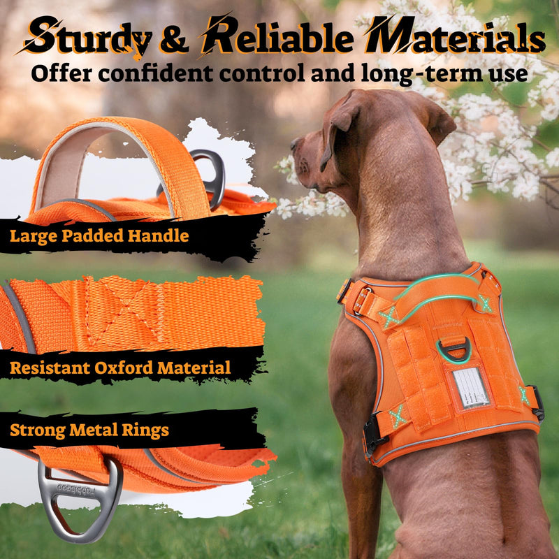 rabbitgoo Dog Harness for Large Dogs No Pull, Tactical Service Pet Vest with Molle and Control Handle, Adjustable and Reflective Military Harness for Easy Walking and Training, Orange, XL X-Large - PawsPlanet Australia