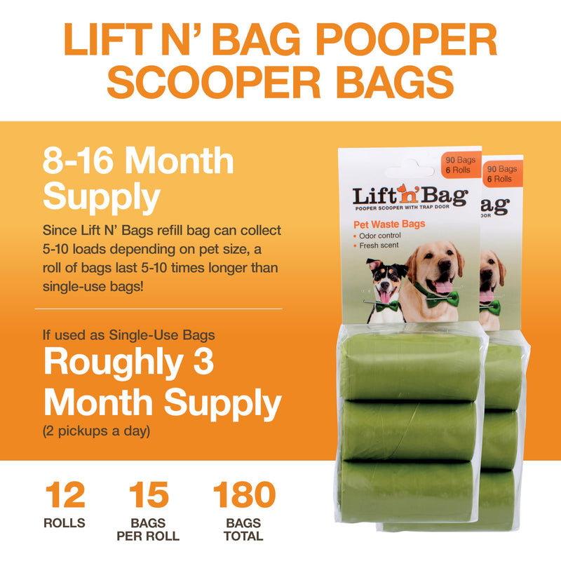 Neater Pets Lift N’ Bag Extra-Capacity Dog Poop Bags Rolls, 20% Thicker Leakproof Poop Bags for Dogs, Extra-Large Dog Pooper Scooper Refill Bags, 12 Rolls - 180 Count, Lavender Scent, 14.25” x 9.5” - PawsPlanet Australia