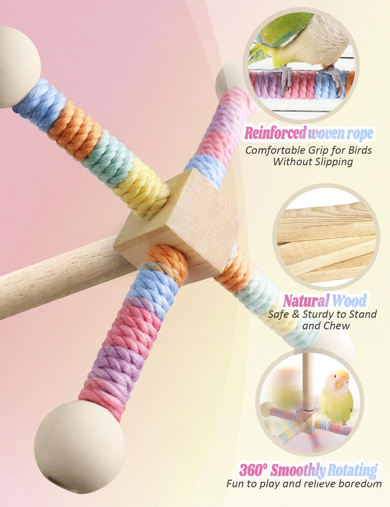 Bird Stand Perch Toy for Small & Medium Birds, 360° Rotating Natural Wooden Parrot Perchs for Bird Cages, Interactive Spinning Toy fo Parrot Parakeets Cockatiels Lovebirds Conures Finches Budgies - PawsPlanet Australia
