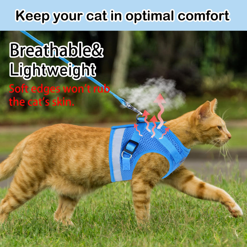 Cat Harnesses and Puppy Harness with Leashes Set, Escape Proof Cat Harness, Adjustable Reflective Soft Mesh Vest Fit Puppy Kitten Rabbit Ferrets's Outdoor Harness S (Chest: 9" - 11") SkyBlue - PawsPlanet Australia