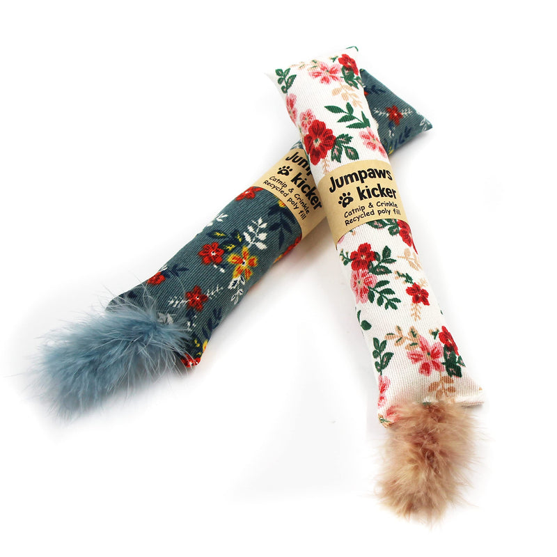 2 Pack Natural Interactive Catnip & Silvervine Cat Kicker with Feathers, Bite Resistant Chew Toy, Crinkle Kicker, Accessories for Indoor Cat, Premium Corduroy Floral - PawsPlanet Australia