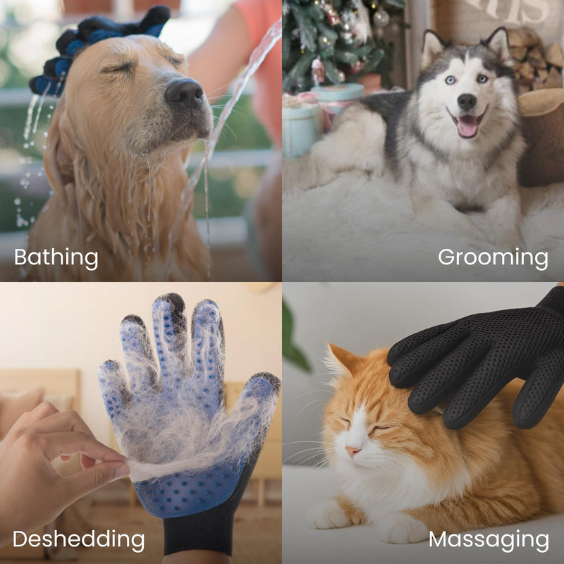 Pet Grooming Glove & Hair Remover Mitt [2 Piece Combo Set] -Deshedding Brush & Fabric Lint Remover for Cats & Dogs – Gentle Massage, Easy Hair Removal from Furniture & Clothes - PawsPlanet Australia