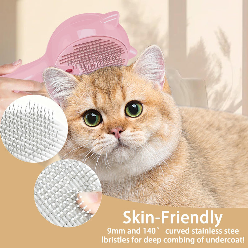 Pet Steam Brush for Cats & Dogs ，3-in-1 Pet Grooming Comb，Reduces Shedding, Soft Bristles, Promotes Healthy Coat-Comes - Includes Waterless Shampoo，Pink Pink - PawsPlanet Australia