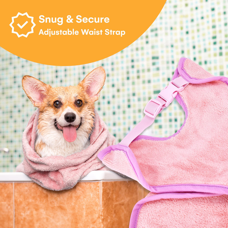 Noa Store Dog Bath Robe - Quick Drying with Adjustable Strap and Elastic Headband - 10.6-12.8x15.7x19.7 (XS) - Dog Robe - Stylish Design for Post-Bath Drying - Dog Robes for After Bath - Peach - PawsPlanet Australia