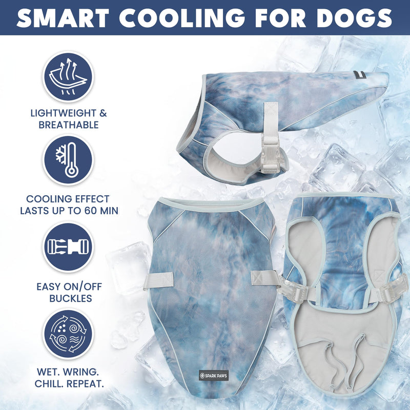 Spark Paws Dog Cooling Vest - SPF 50 UV Sun Protection - Summer Heat Relief Gear for Dogs, Lightweight, Evaporative Cooling - Dog Anxiety Relief Vest During Hot Days - Ice Blue, Medium 03 Ice Blue M: 10-15lbs
