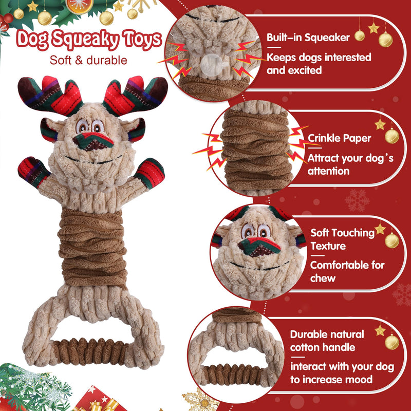 Dog Toys with Squeaker, Plush Stuffed Animals Toys for Aggressive Chewers, Cute Squeak Toys for Large Medium Small Dogs, Interactive Dog Chew Toys, Durable Plush Dog Toys for Puppy Teething Rally Elk - PawsPlanet Australia