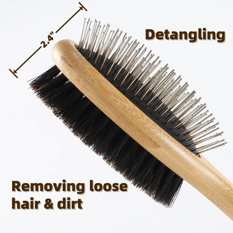 Double Sided Dog Brush Pin and Boar Bristle Pet Grooming Comb for Long or Short Haired Dogs and Cats Removing Shedding Tangles and Dead Undercoat Dog brush-01 - PawsPlanet Australia